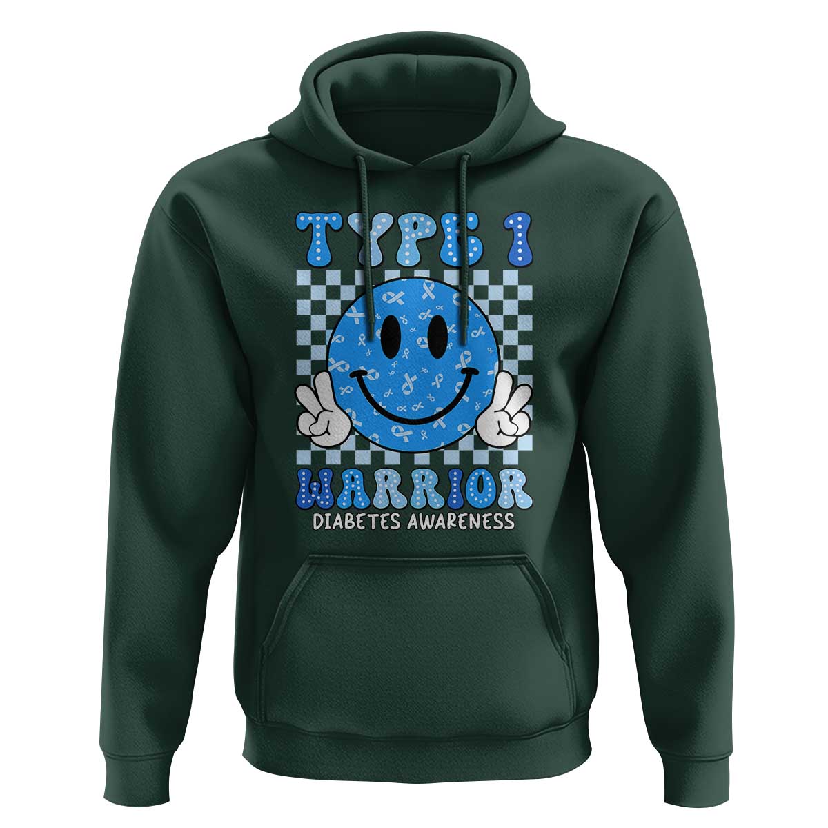 Diabetes Awareness Hoodie Blue Ribbon T1D Warrior Support Squad Retro Groovy