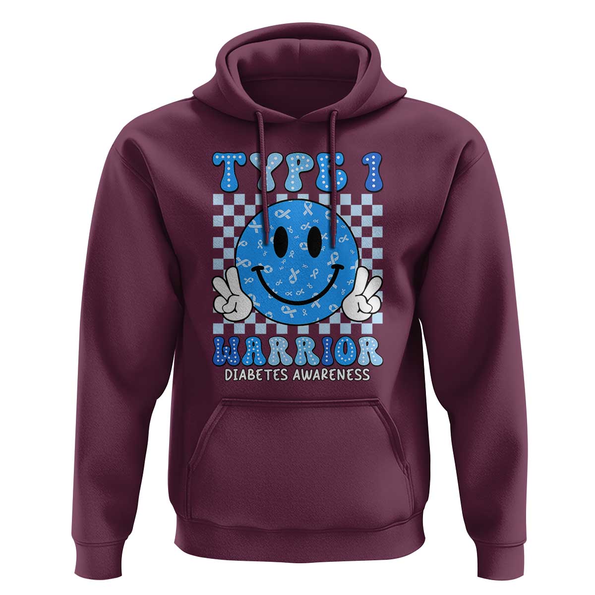 Diabetes Awareness Hoodie Blue Ribbon T1D Warrior Support Squad Retro Groovy
