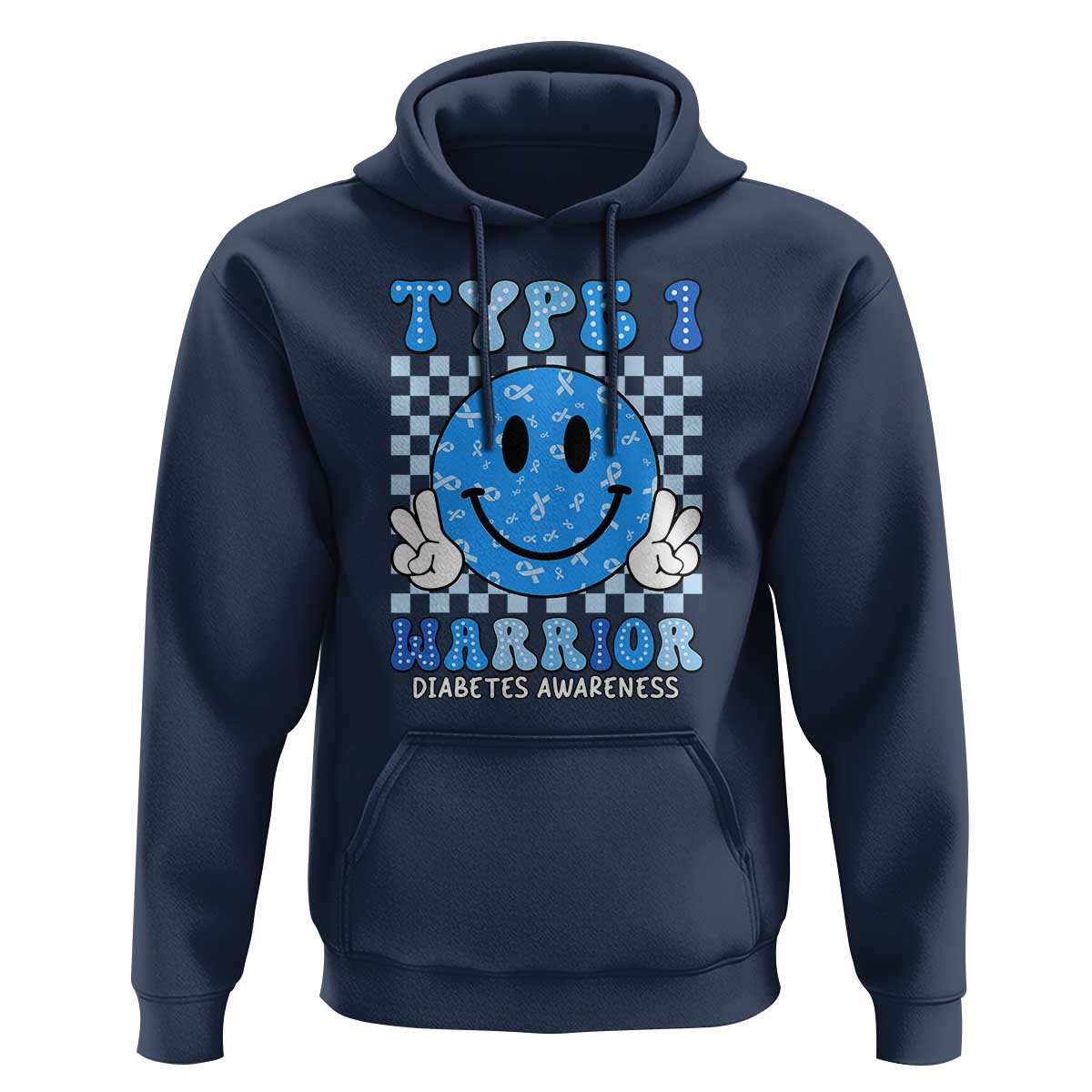 Diabetes Awareness Hoodie Blue Ribbon T1D Warrior Support Squad Retro Groovy