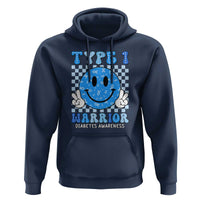 Diabetes Awareness Hoodie Blue Ribbon T1D Warrior Support Squad Retro Groovy