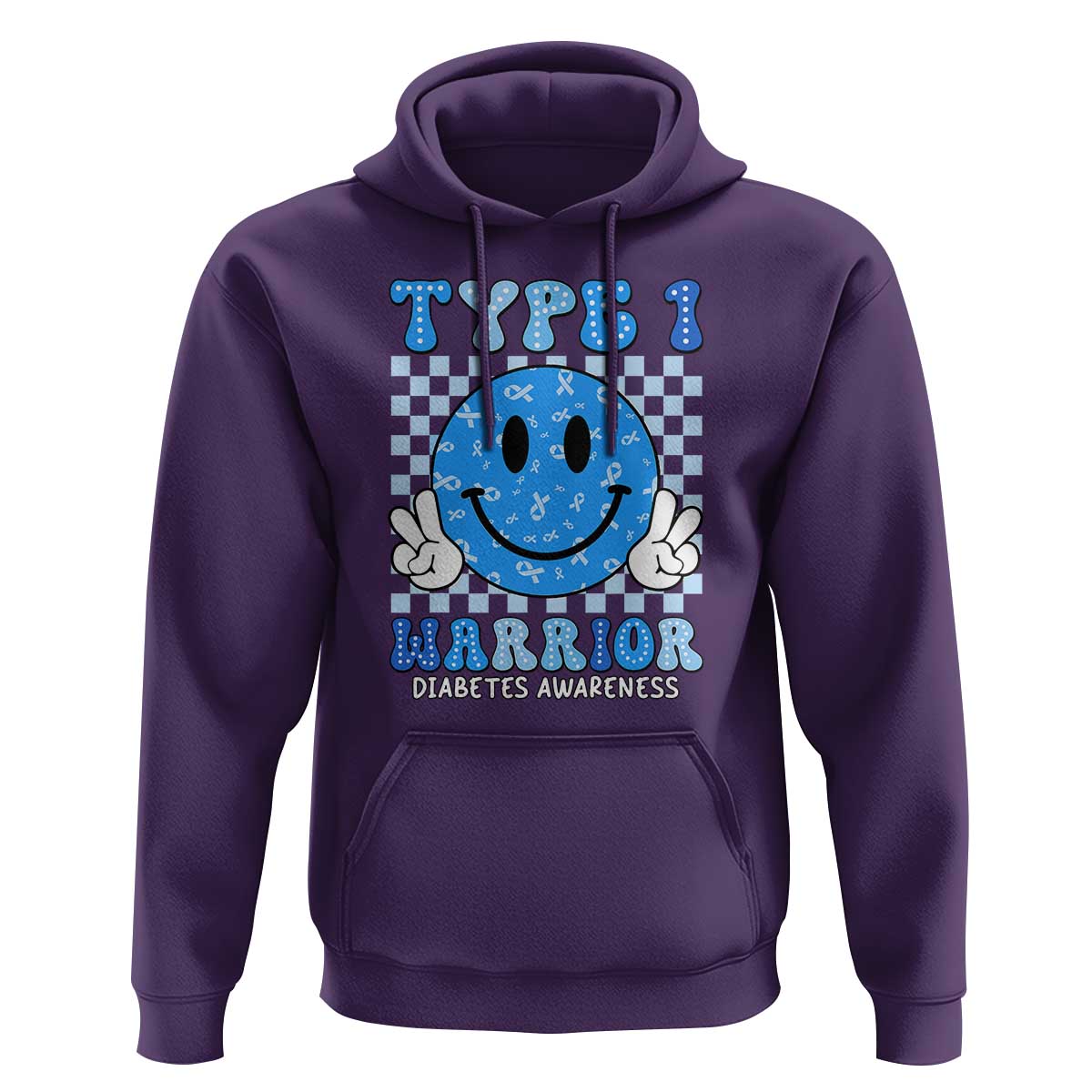 Diabetes Awareness Hoodie Blue Ribbon T1D Warrior Support Squad Retro Groovy