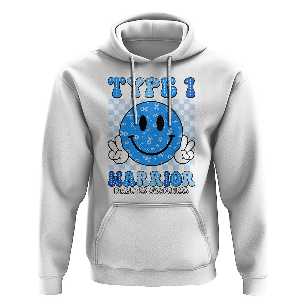 Diabetes Awareness Hoodie Blue Ribbon T1D Warrior Support Squad Retro Groovy