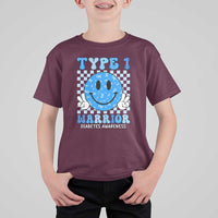 Diabetes Awareness T Shirt For Kid Blue Ribbon T1D Warrior Support Squad Retro Groovy - Wonder Print Shop