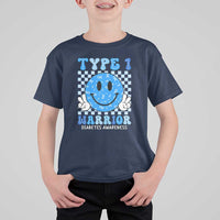 Diabetes Awareness T Shirt For Kid Blue Ribbon T1D Warrior Support Squad Retro Groovy - Wonder Print Shop