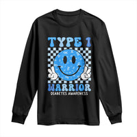 Diabetes Awareness Long Sleeve Shirt Blue Ribbon T1D Warrior Support Squad Retro Groovy