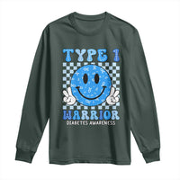 Diabetes Awareness Long Sleeve Shirt Blue Ribbon T1D Warrior Support Squad Retro Groovy