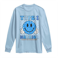 Diabetes Awareness Long Sleeve Shirt Blue Ribbon T1D Warrior Support Squad Retro Groovy