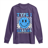 Diabetes Awareness Long Sleeve Shirt Blue Ribbon T1D Warrior Support Squad Retro Groovy