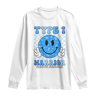 Diabetes Awareness Long Sleeve Shirt Blue Ribbon T1D Warrior Support Squad Retro Groovy