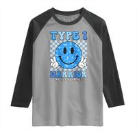 Diabetes Awareness Raglan Shirt Blue Ribbon T1D Warrior Support Squad Retro Groovy