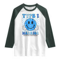 Diabetes Awareness Raglan Shirt Blue Ribbon T1D Warrior Support Squad Retro Groovy