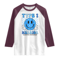 Diabetes Awareness Raglan Shirt Blue Ribbon T1D Warrior Support Squad Retro Groovy