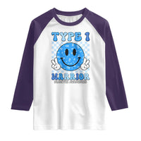 Diabetes Awareness Raglan Shirt Blue Ribbon T1D Warrior Support Squad Retro Groovy