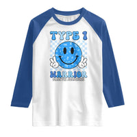 Diabetes Awareness Raglan Shirt Blue Ribbon T1D Warrior Support Squad Retro Groovy