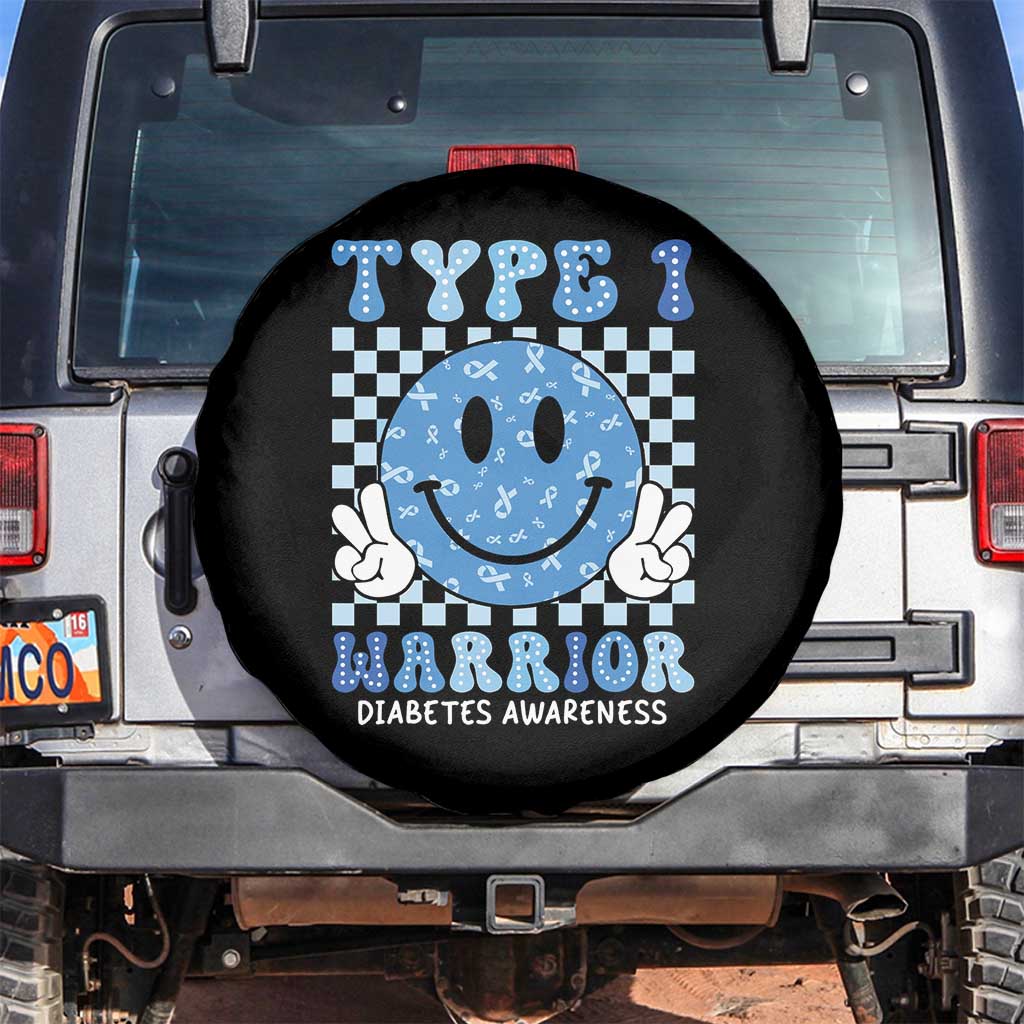 Diabetes Awareness Spare Tire Cover Blue Ribbon T1D Warrior Support Squad Retro Groovy