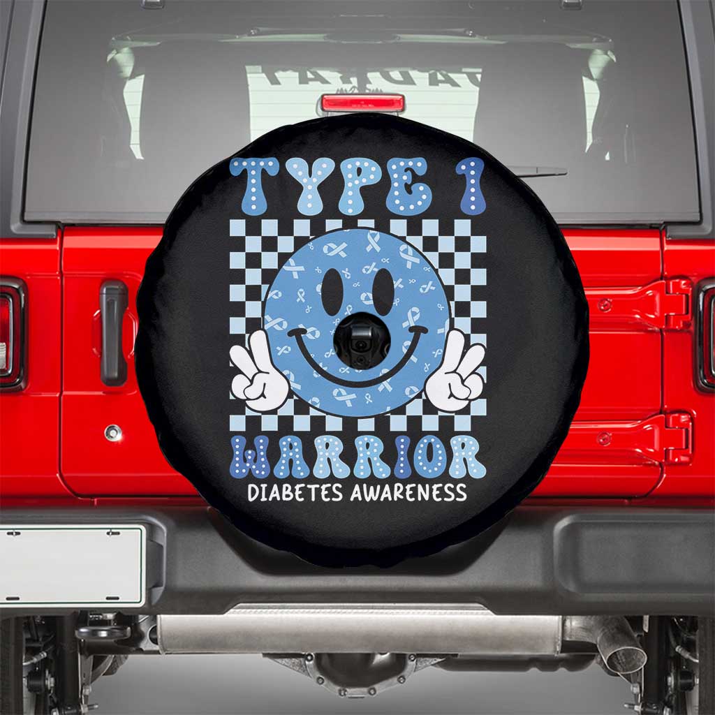 Diabetes Awareness Spare Tire Cover Blue Ribbon T1D Warrior Support Squad Retro Groovy