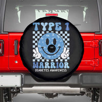 Diabetes Awareness Spare Tire Cover Blue Ribbon T1D Warrior Support Squad Retro Groovy