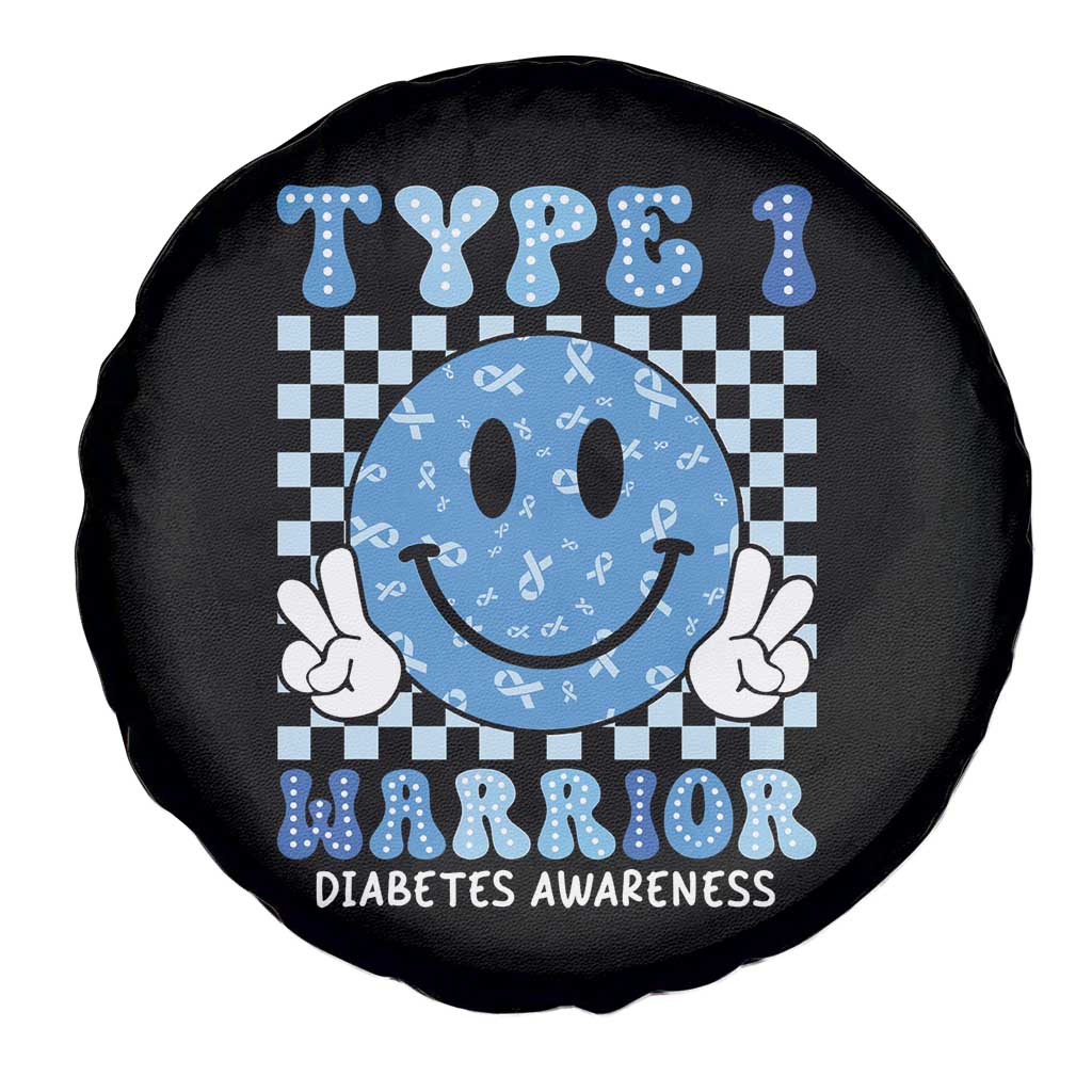 Diabetes Awareness Spare Tire Cover Blue Ribbon T1D Warrior Support Squad Retro Groovy