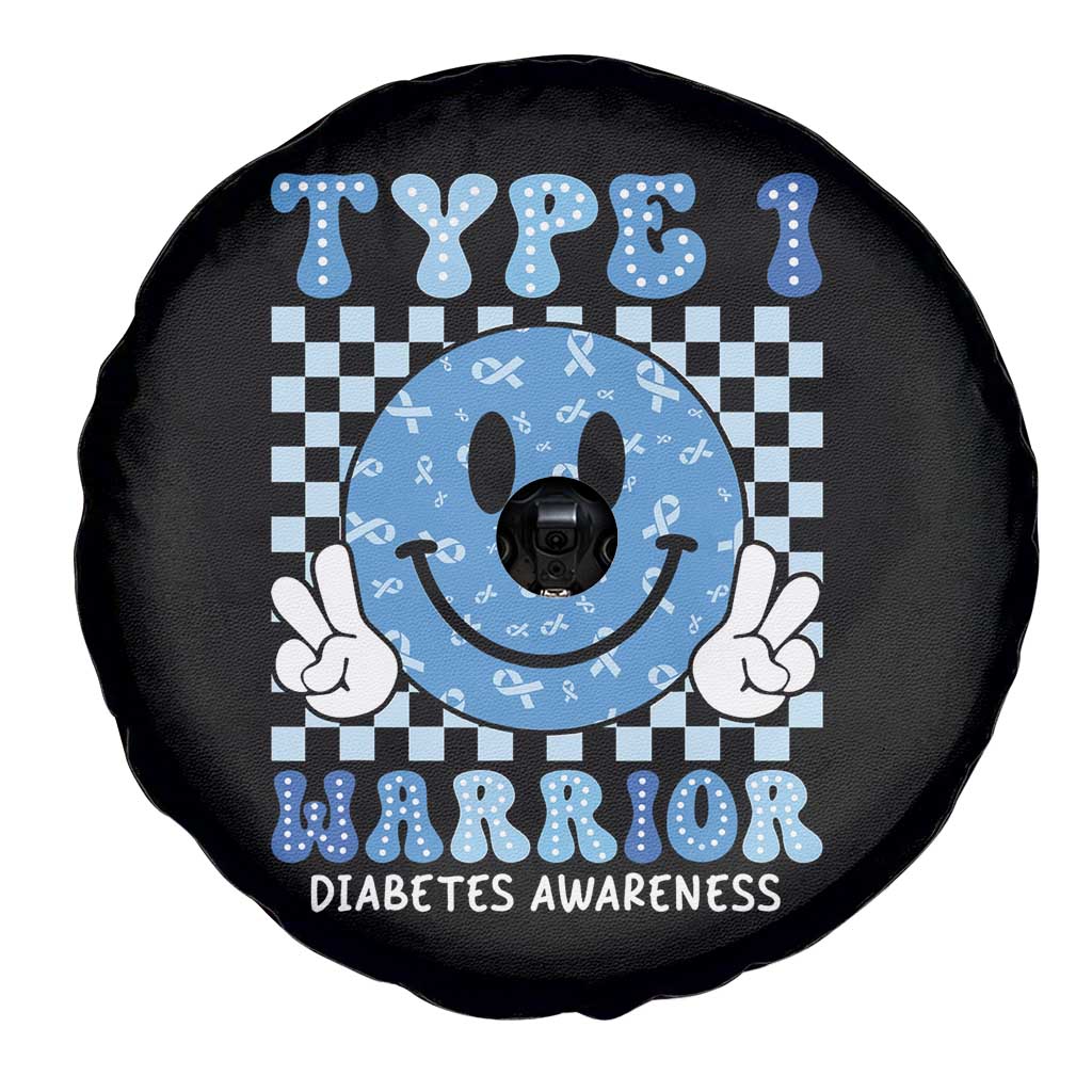 Diabetes Awareness Spare Tire Cover Blue Ribbon T1D Warrior Support Squad Retro Groovy