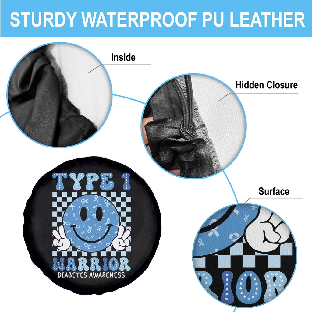 Diabetes Awareness Spare Tire Cover Blue Ribbon T1D Warrior Support Squad Retro Groovy