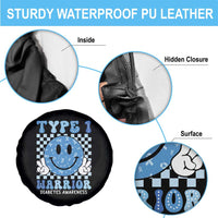 Diabetes Awareness Spare Tire Cover Blue Ribbon T1D Warrior Support Squad Retro Groovy