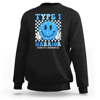 Diabetes Awareness Sweatshirt Blue Ribbon T1D Warrior Support Squad Retro Groovy - Wonder Print Shop