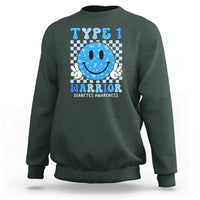 Diabetes Awareness Sweatshirt Blue Ribbon T1D Warrior Support Squad Retro Groovy - Wonder Print Shop