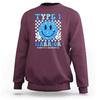Diabetes Awareness Sweatshirt Blue Ribbon T1D Warrior Support Squad Retro Groovy - Wonder Print Shop
