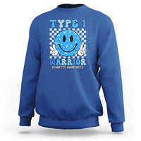 Diabetes Awareness Sweatshirt Blue Ribbon T1D Warrior Support Squad Retro Groovy - Wonder Print Shop