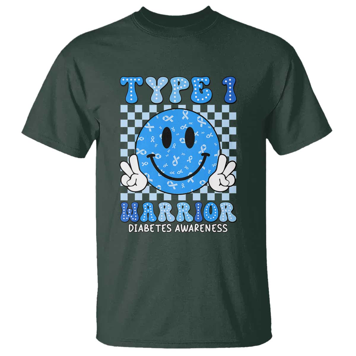 Diabetes Awareness T Shirt Blue Ribbon T1D Warrior Support Squad Retro Groovy - Wonder Print Shop