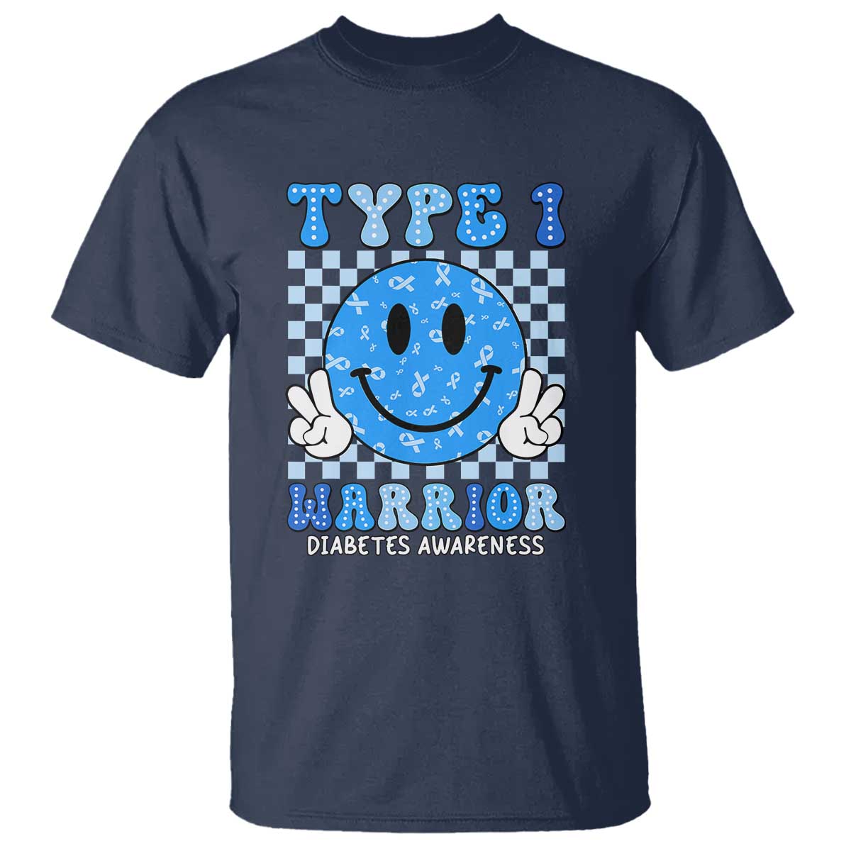 Diabetes Awareness T Shirt Blue Ribbon T1D Warrior Support Squad Retro Groovy - Wonder Print Shop