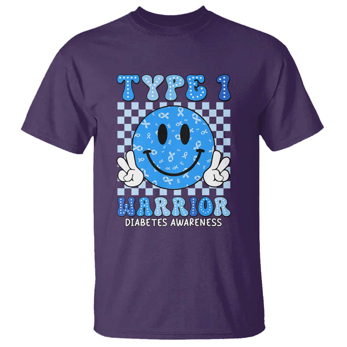 Diabetes Awareness T Shirt Blue Ribbon T1D Warrior Support Squad Retro Groovy - Wonder Print Shop