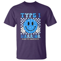 Diabetes Awareness T Shirt Blue Ribbon T1D Warrior Support Squad Retro Groovy - Wonder Print Shop