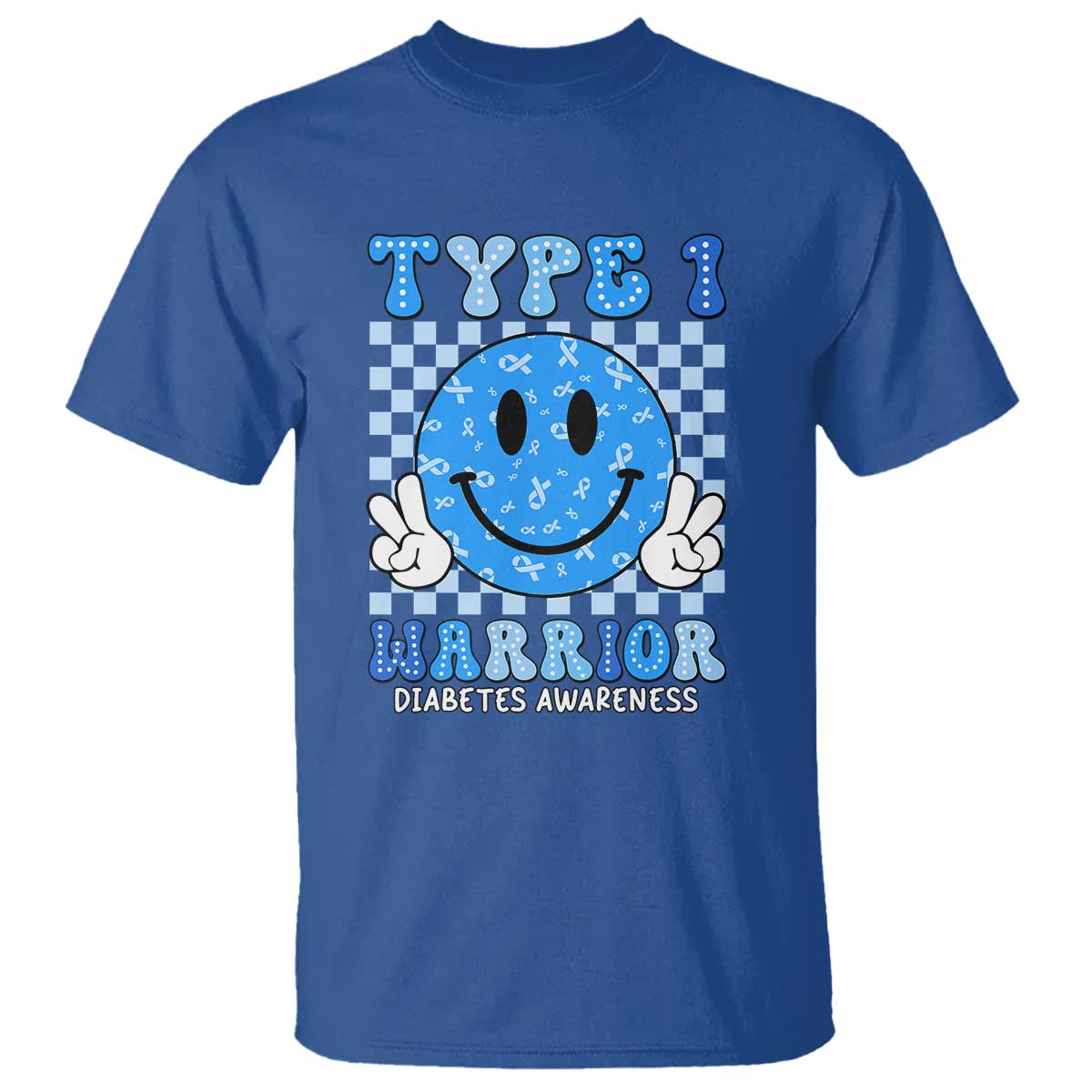 Diabetes Awareness T Shirt Blue Ribbon T1D Warrior Support Squad Retro Groovy - Wonder Print Shop