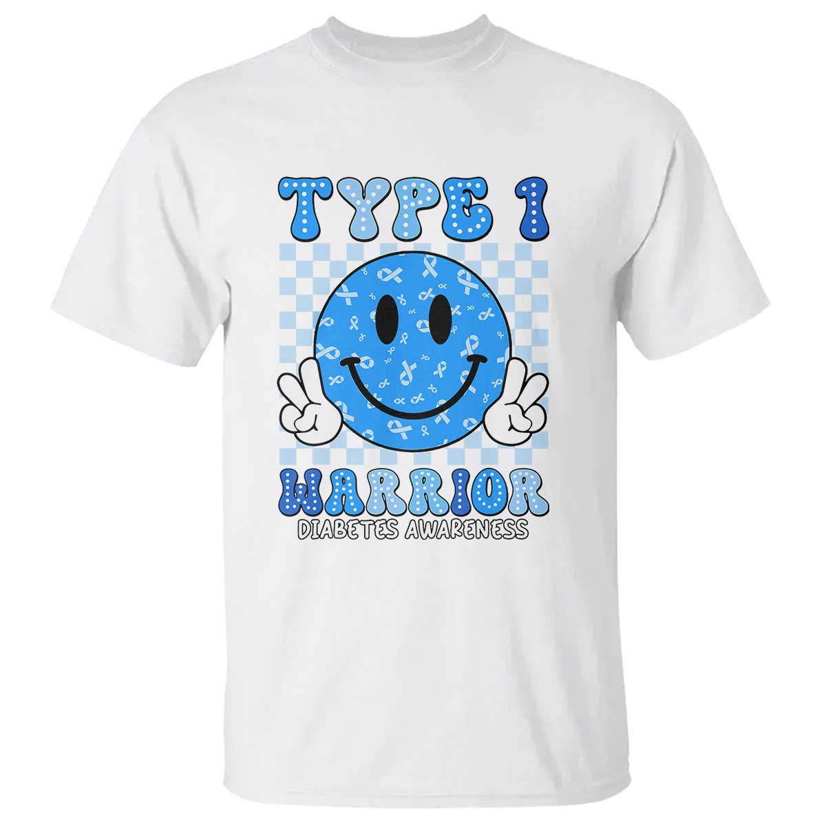 Diabetes Awareness T Shirt Blue Ribbon T1D Warrior Support Squad Retro Groovy - Wonder Print Shop