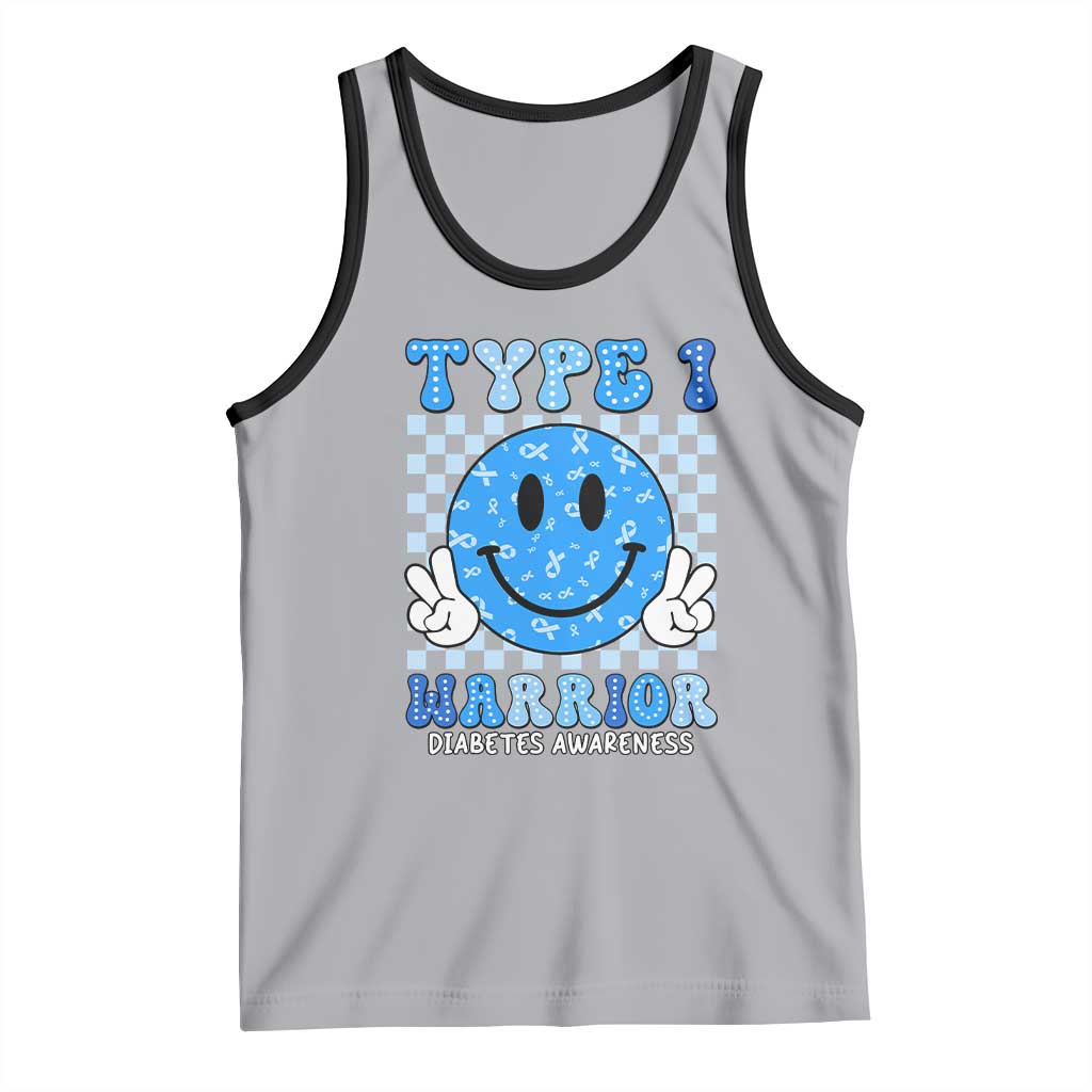 Diabetes Awareness Tank Top Blue Ribbon T1D Warrior Support Squad Retro Groovy