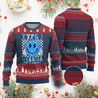 Diabetes Awareness Ugly Christmas Sweater Blue Ribbon T1D Warrior Support Squad Retro Groovy - Wonder Print Shop