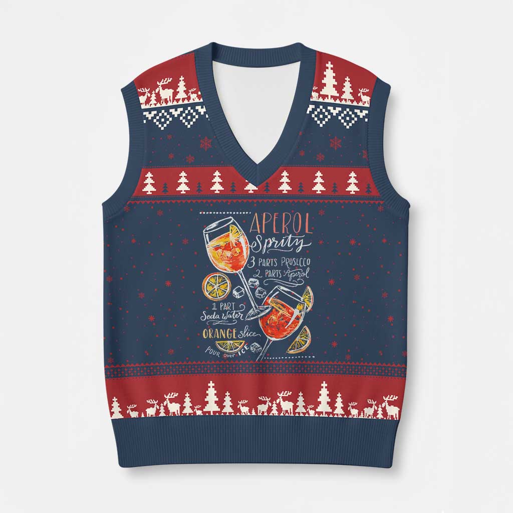 Aperol Spritz V-Neck Knit Sweater Vest Cocktail Recipe Drinking Lover Gift - Wonder Print Shop