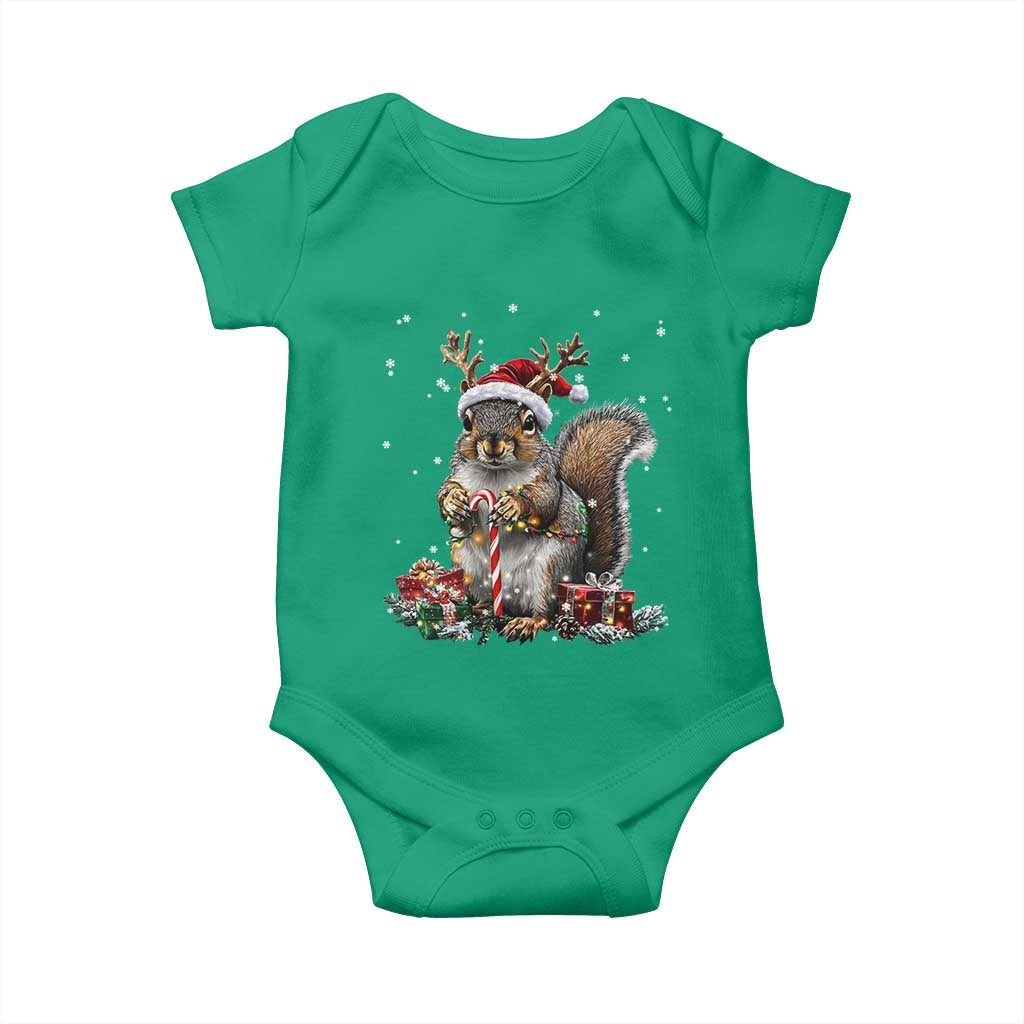 Christmas Squirrel Baby Onesie Xmas Tree Lights Reindeer Santa Hat Pajamas