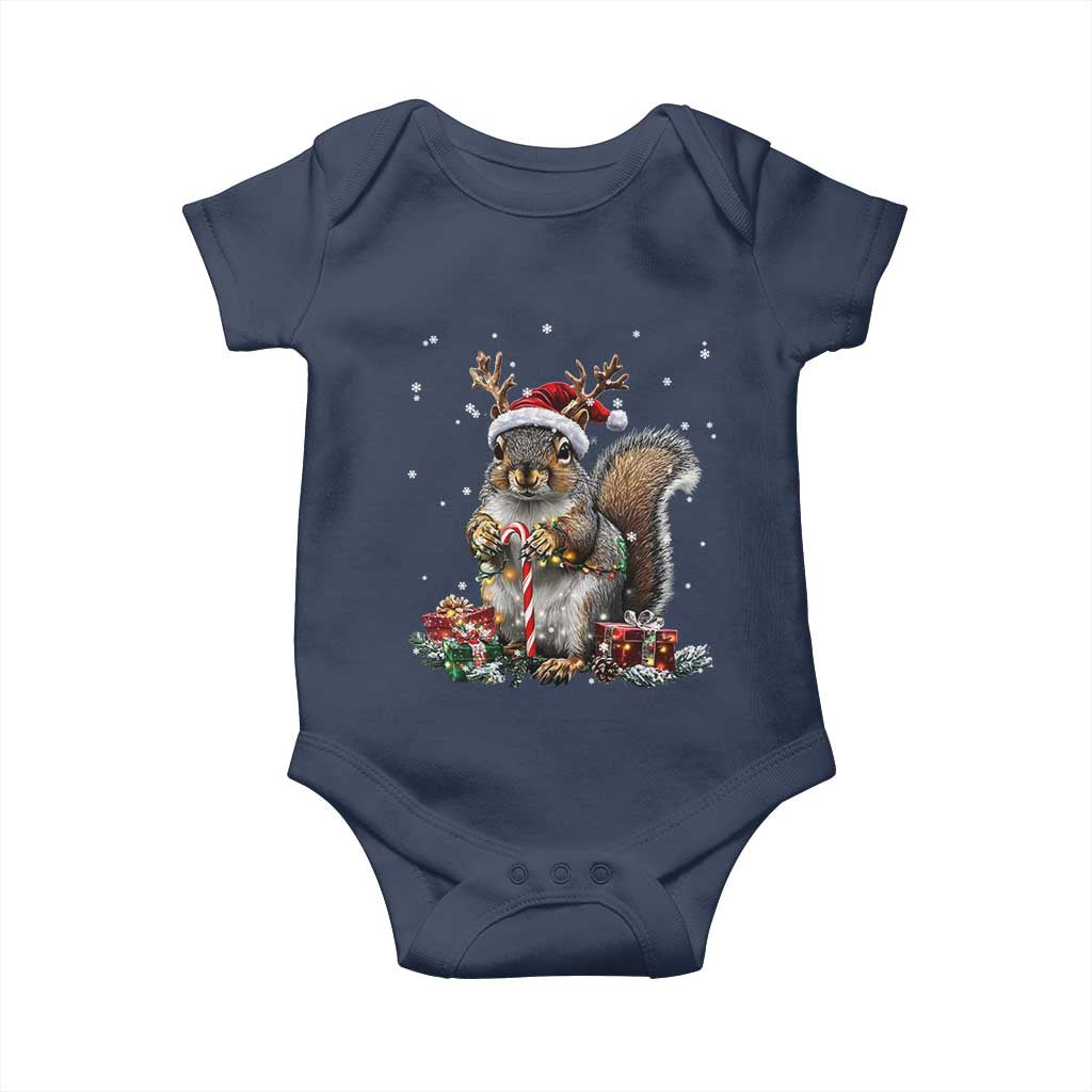 Christmas Squirrel Baby Onesie Xmas Tree Lights Reindeer Santa Hat Pajamas