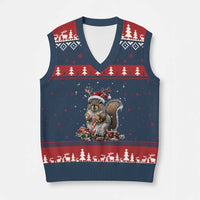 Xmas Squirrel V-Neck Knit Sweater Vest Xmas Tree Lights Reindeer Santa Hat Pajamas - Wonder Print Shop