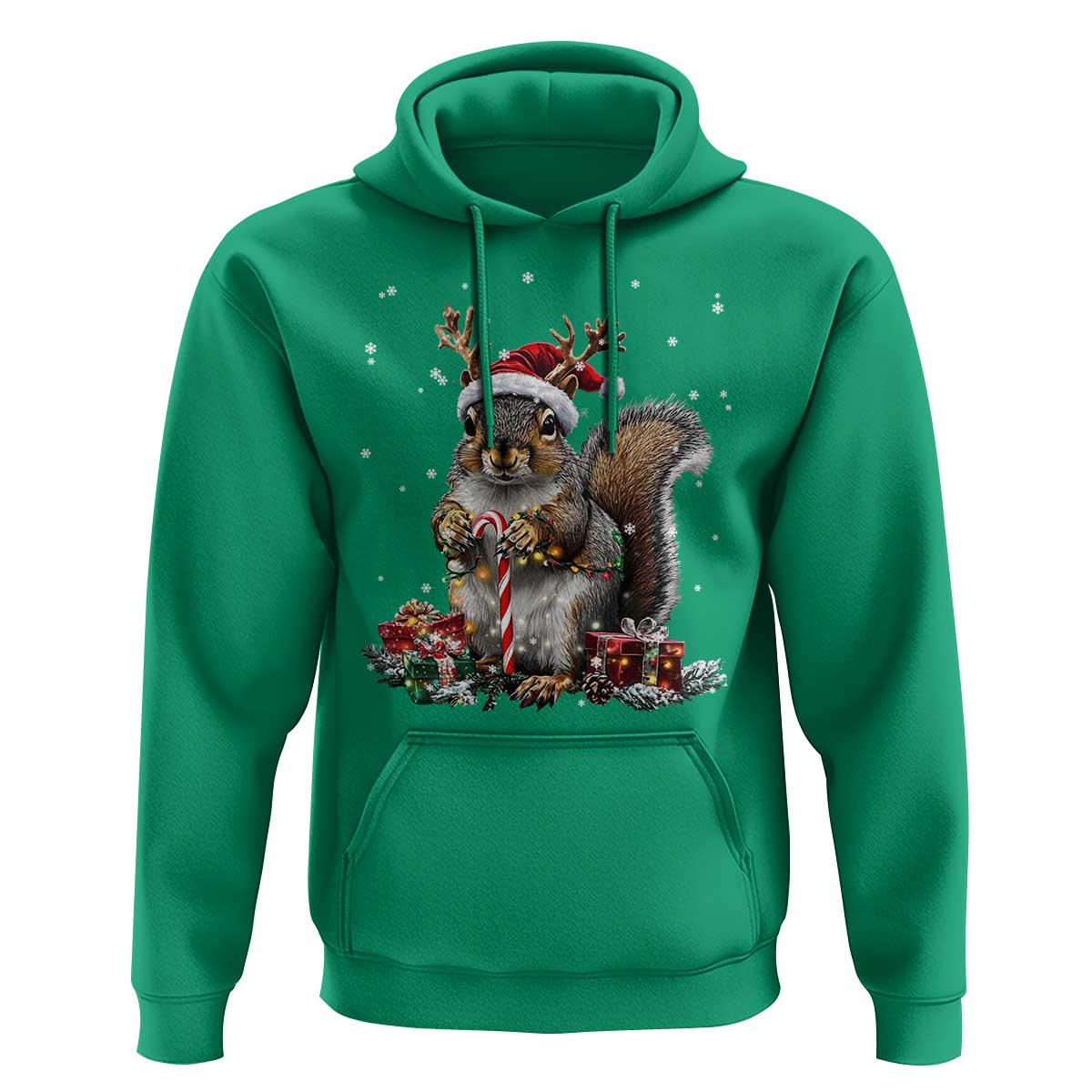 Christmas Squirrel Hoodie Xmas Tree Lights Reindeer Santa Hat Pajamas