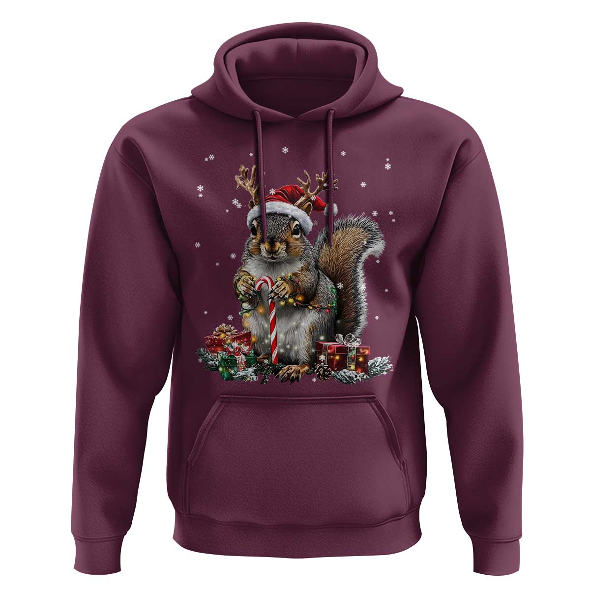 Christmas Squirrel Hoodie Xmas Tree Lights Reindeer Santa Hat Pajamas