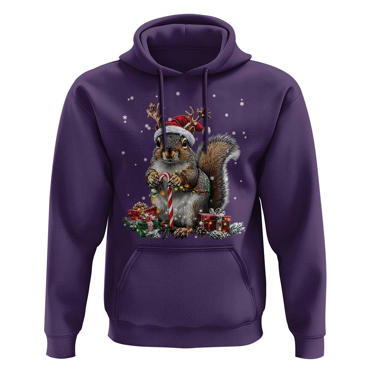 Christmas Squirrel Hoodie Xmas Tree Lights Reindeer Santa Hat Pajamas