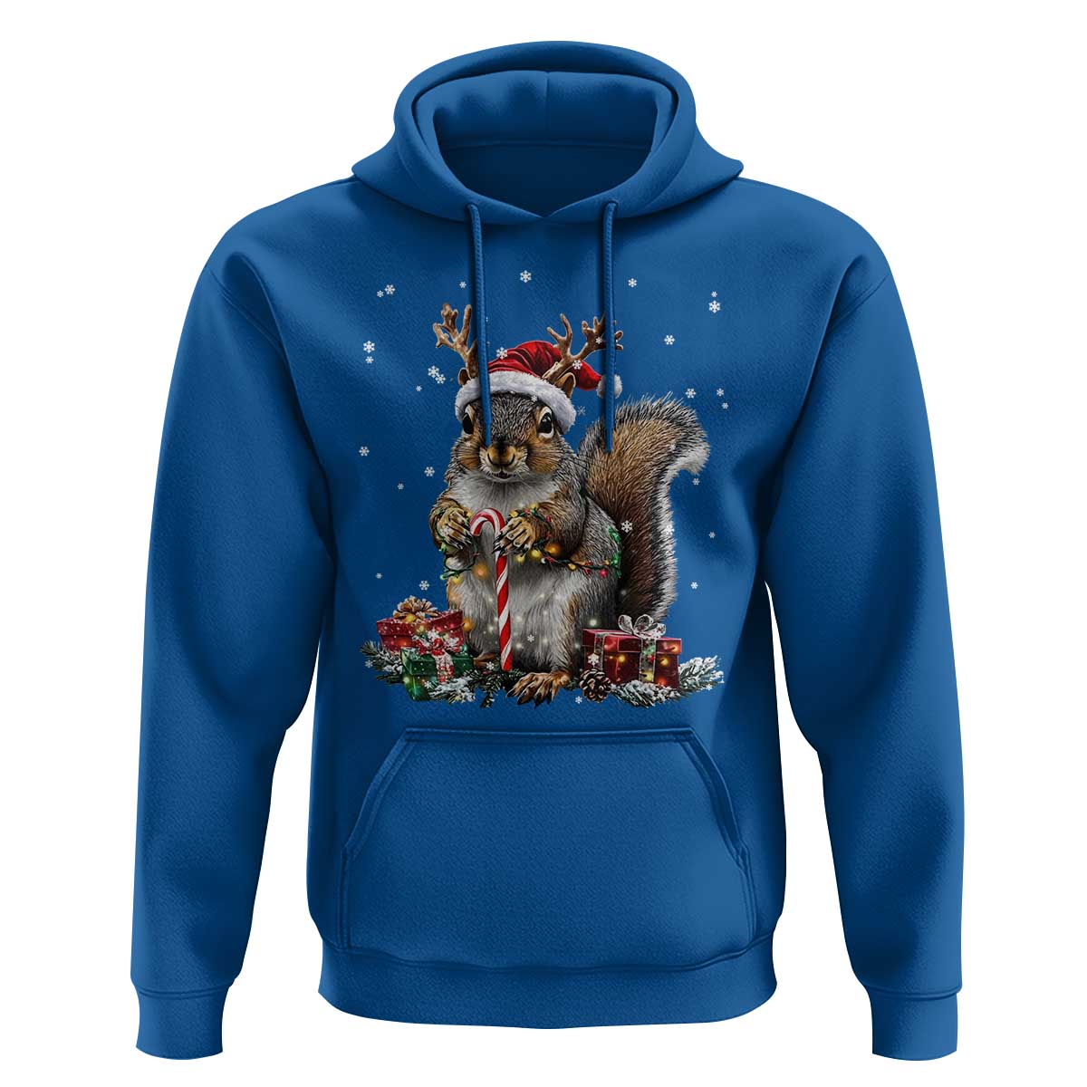 Christmas Squirrel Hoodie Xmas Tree Lights Reindeer Santa Hat Pajamas