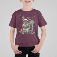 Christmas Squirrel T Shirt For Kid Xmas Tree Lights Reindeer Santa Hat Pajamas - Wonder Print Shop
