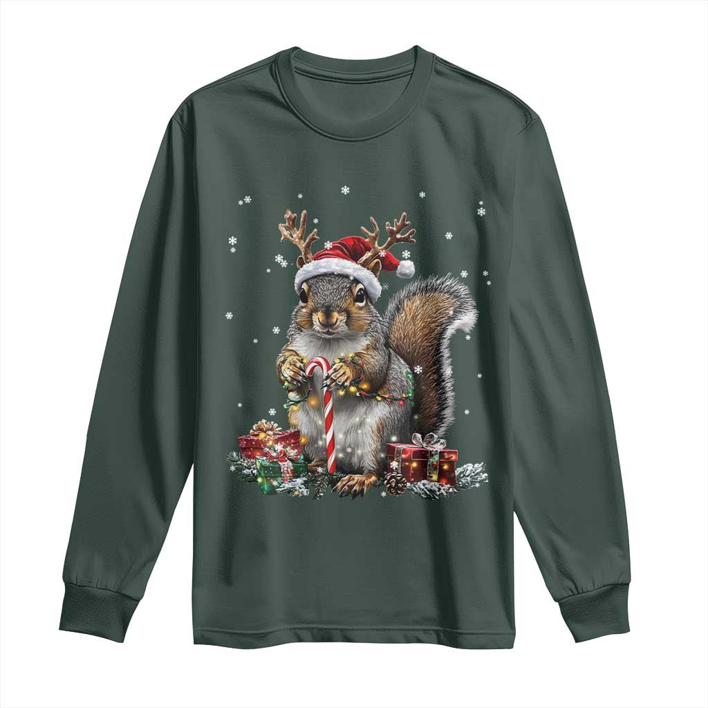 Christmas Squirrel Long Sleeve Shirt Xmas Tree Lights Reindeer Santa Hat Pajamas