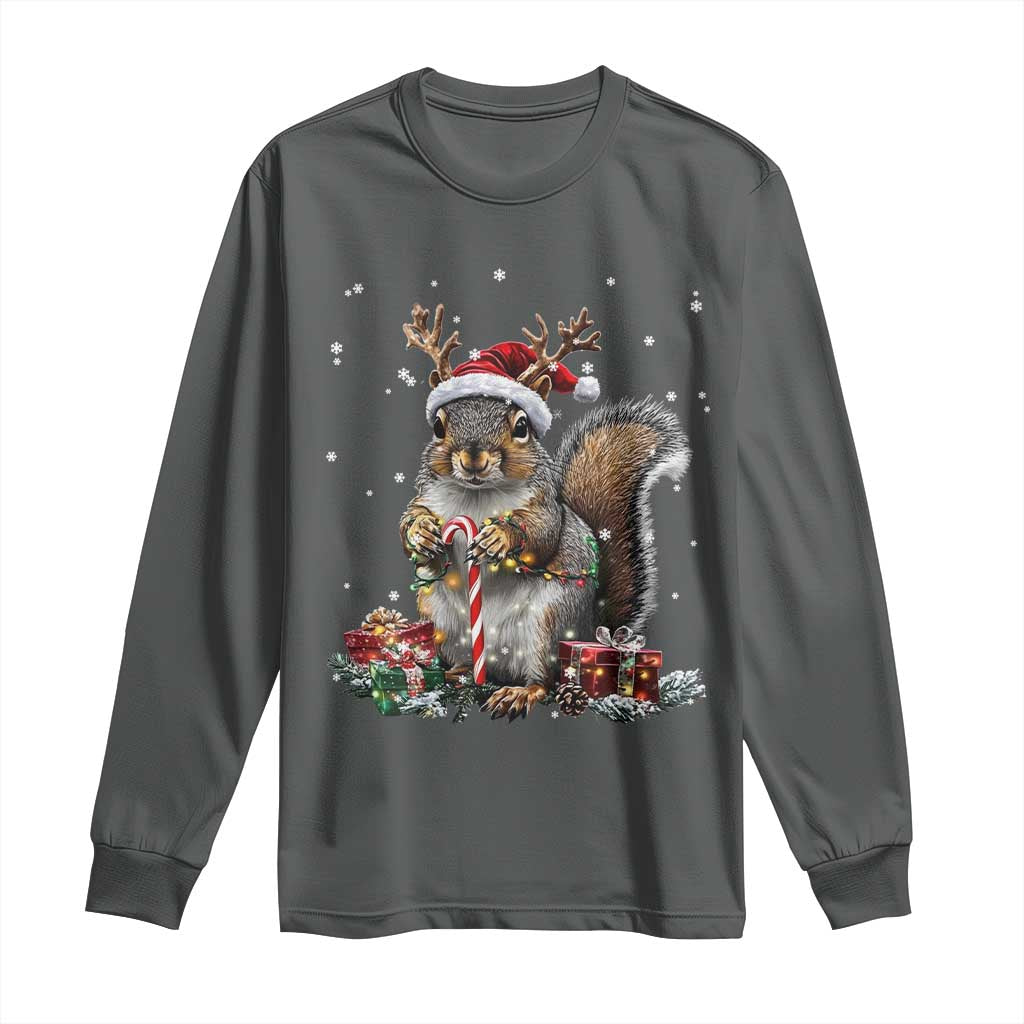 Christmas Squirrel Long Sleeve Shirt Xmas Tree Lights Reindeer Santa Hat Pajamas