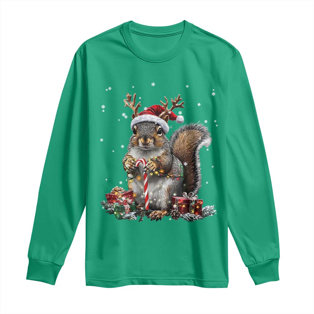 Christmas Squirrel Long Sleeve Shirt Xmas Tree Lights Reindeer Santa Hat Pajamas