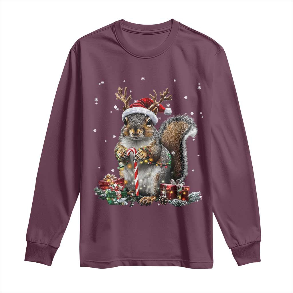 Christmas Squirrel Long Sleeve Shirt Xmas Tree Lights Reindeer Santa Hat Pajamas